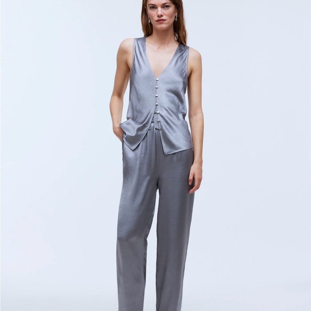 Madewell Elegant Silver Women's Vest & Lounge pant Set Size XL - Picture 2 of 6